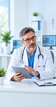 Doctor reviewing patient information