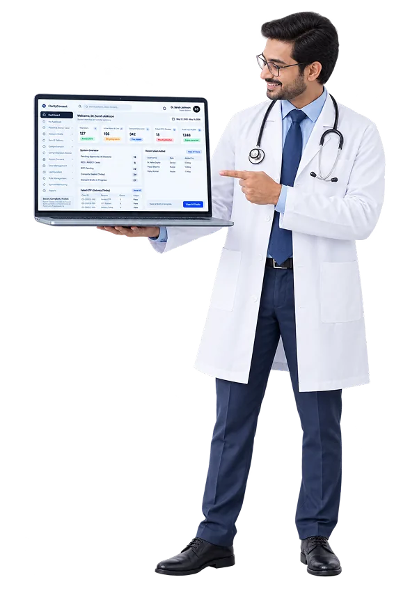Doctor presenting the ClarityConsent dashboard
