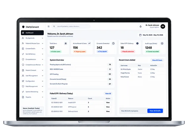 ClarityConsent dashboard displayed on a laptop